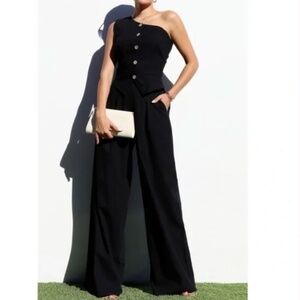 100% Cotton Black One Shoulder 2-Piece Pant Suite Size Large, NWT